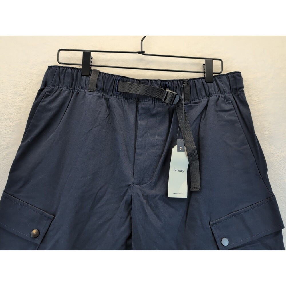 Kennedy Denim Co Belted Cargo Pants Drawstring Ankles Navy Blue NWT Size Large - Picture 2 of 15